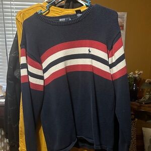 Polo by Ralph Lauren Men's Sweater in Navy with Red and White Stripes